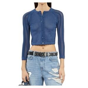 New The Kooples romantic knit cardigan navy blue